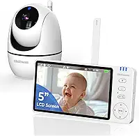 Baba Eletronica sem internet, 5" Monitor de Bebe, 360°, 2 Way Audio, Visão Nocturna, bateria de 10 horas, 4 Zoom, Economia de energia VOX, Canção de Ninar, Ideal para Pais Novos,110/220v
