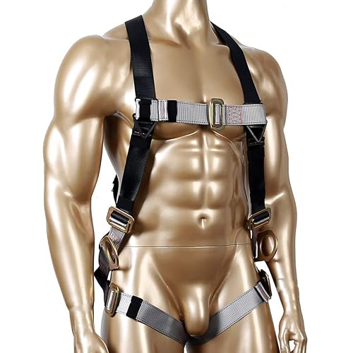 KSEIBI Kit de protección contra caídas de arnés de seguridad con cordón de doble gancho que absorbe los golpes de 6 pulgadas, sistema de cuerpo