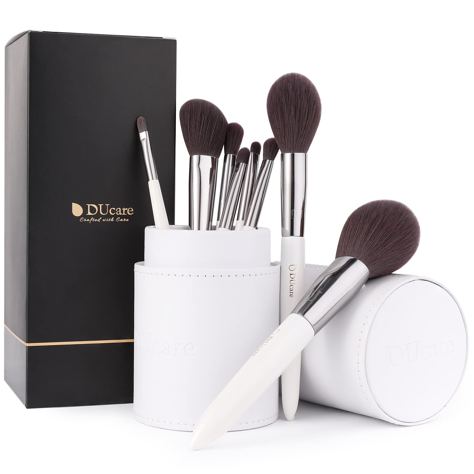DUcare Makeup Brushes with Holder White 8Pcs Makeup Brush set Premium Synthetic Foundation Powder Concealers Blending Eye Shadows Face Makeup Brush Kit-picture-13