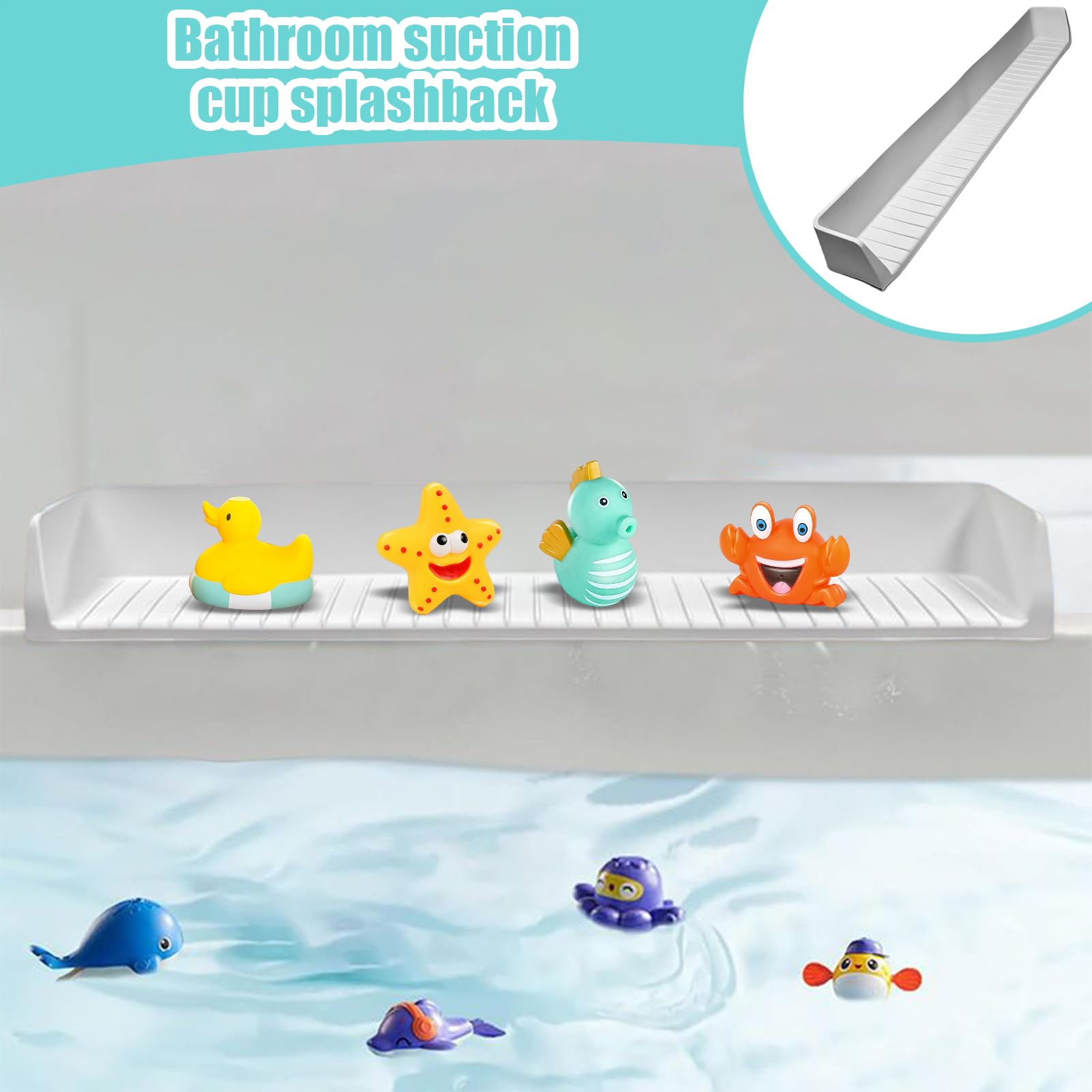 Protector Salpicaduras Bañera Silicona con Ventosas Barrera Agua Borde | Organizador de Juguetes para Baño Infantil Hogar Guarderías Cuidadores