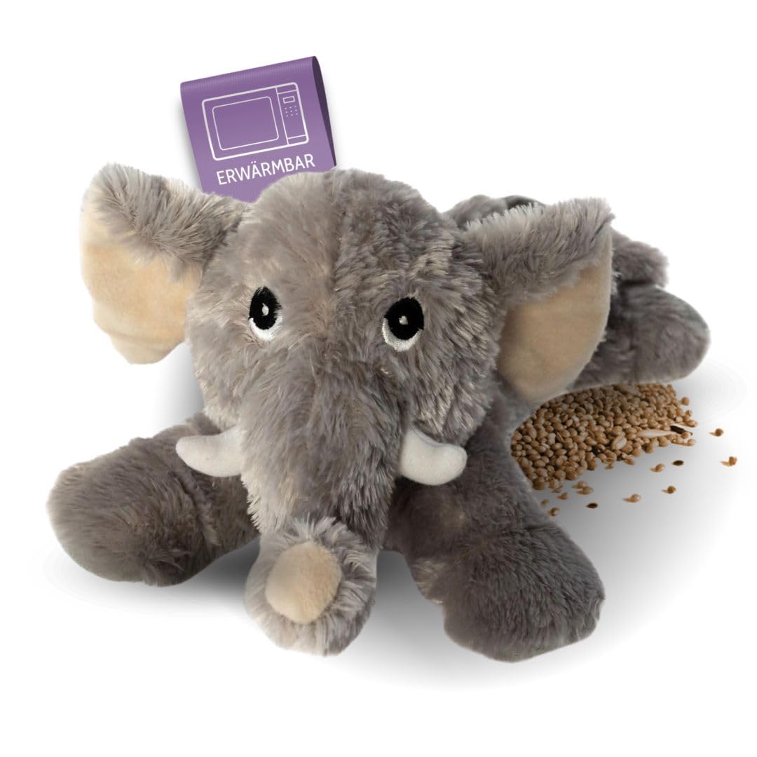 Habibi Plush Classic – 1872 Elefante gris – Peluche térmico con relleno de granos de mijo para calentar en microondas o horno