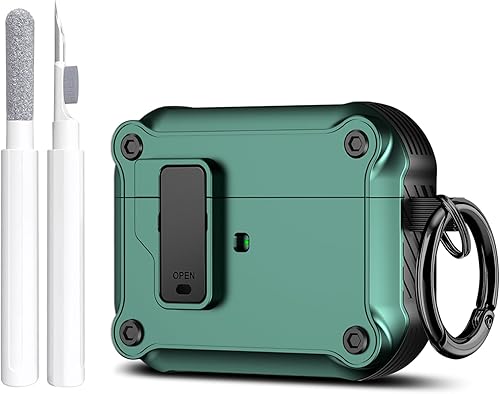 Vista 155 de Maxjoy Funda para AirPods Pro, clip de bloqueo seguro de fibra de carbono, cuerpo completo, a prueba de golpes, carcasa rígida con llavero