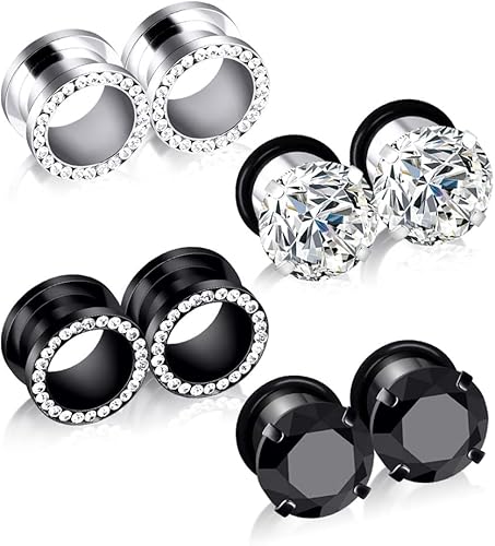 Qmcandy - Piercings tipo túnel de acero inoxidable con rosca para oreja y una fila simple de gemas, calibre 8G - 1 pulgada, 812 piezas