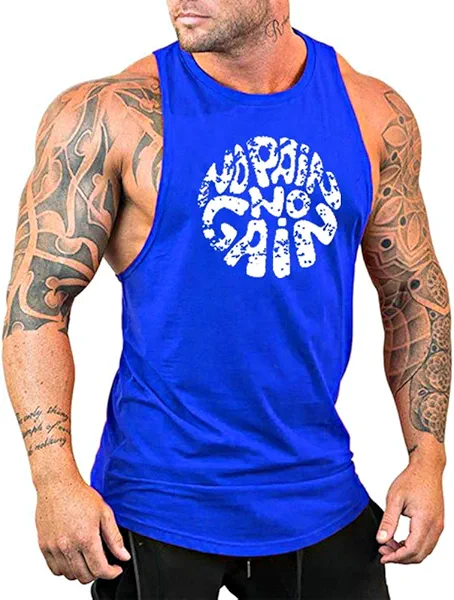 GymLeader Men's Gym Workout Stringer Tank Tops NO Pain NO GAIN Vest Bodybuilding Fitness Muscle Shirts