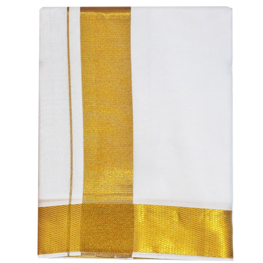 100% Cotton Traditional Men's White Dhoti With Golden Zari Border 6 CM, 4.50 Meter Dhoti, Pack of 1 Piece-image-42