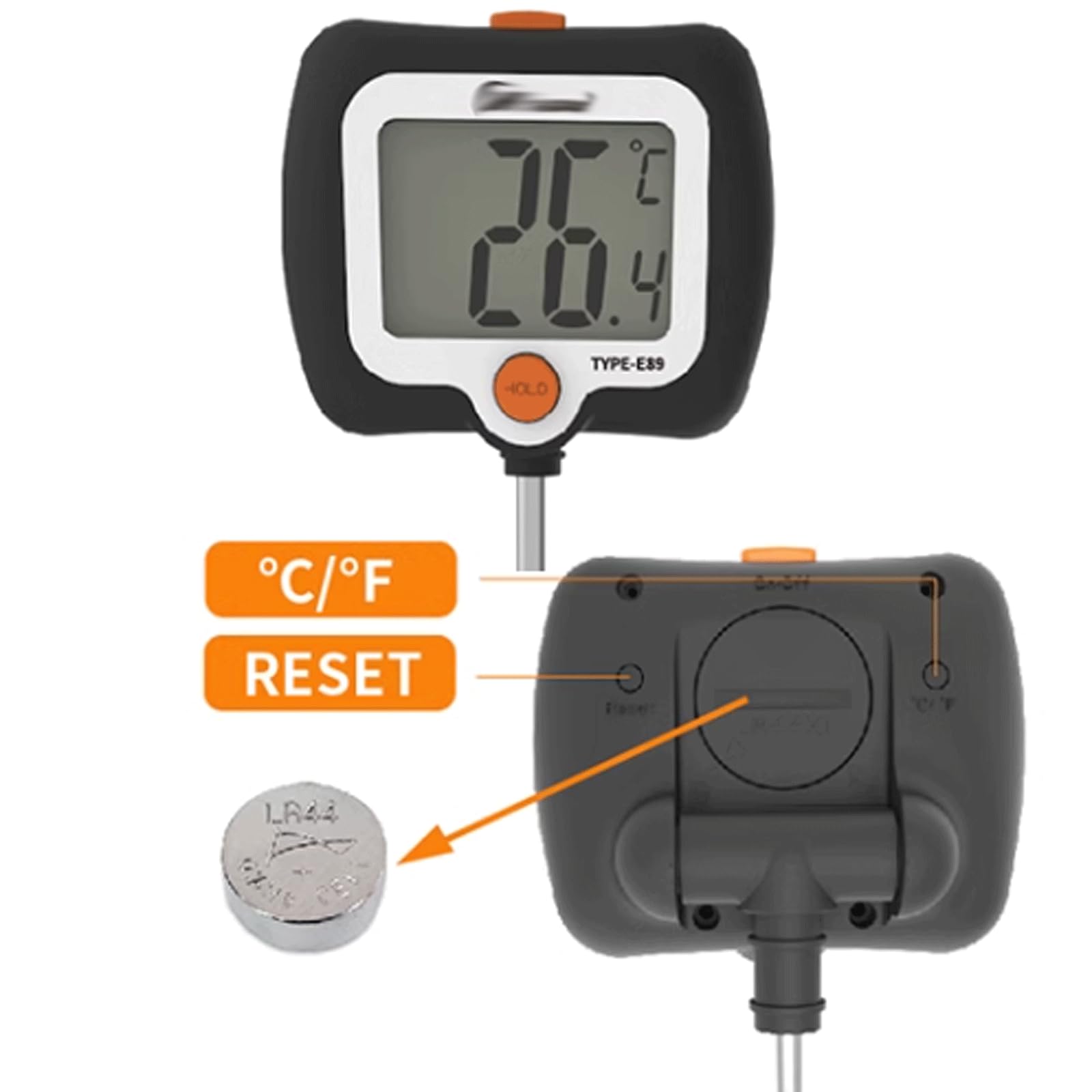 Thermomètre Numérique à Sonde Rotative 180° - Acier Inoxydable Pour Friture Barbecue Bonbons