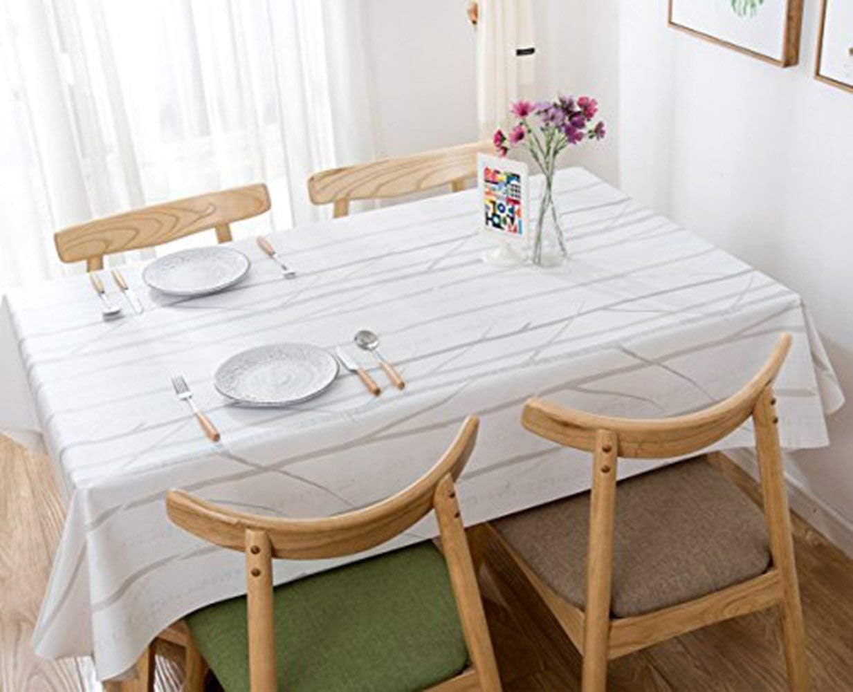 LEEVAN Heavy Duty Waterproof Spillproof Chevron Pattern Fabric Home Decoration Table Cover Tablecloth (54'' x 54''-140x140 cm, Tree Branch)