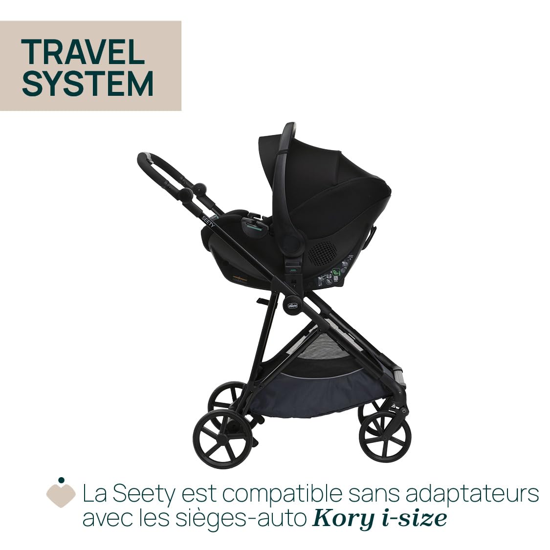 Chicco Poussette Seety, Poussette Bébé Légère et Compacte de 0 Mois à 4 Ans, Capacité de Charge Maximale de 22 kg, Poussette Pliable, Dossier Inclinable, Pliage Automatique en 1 Étape, Canopy