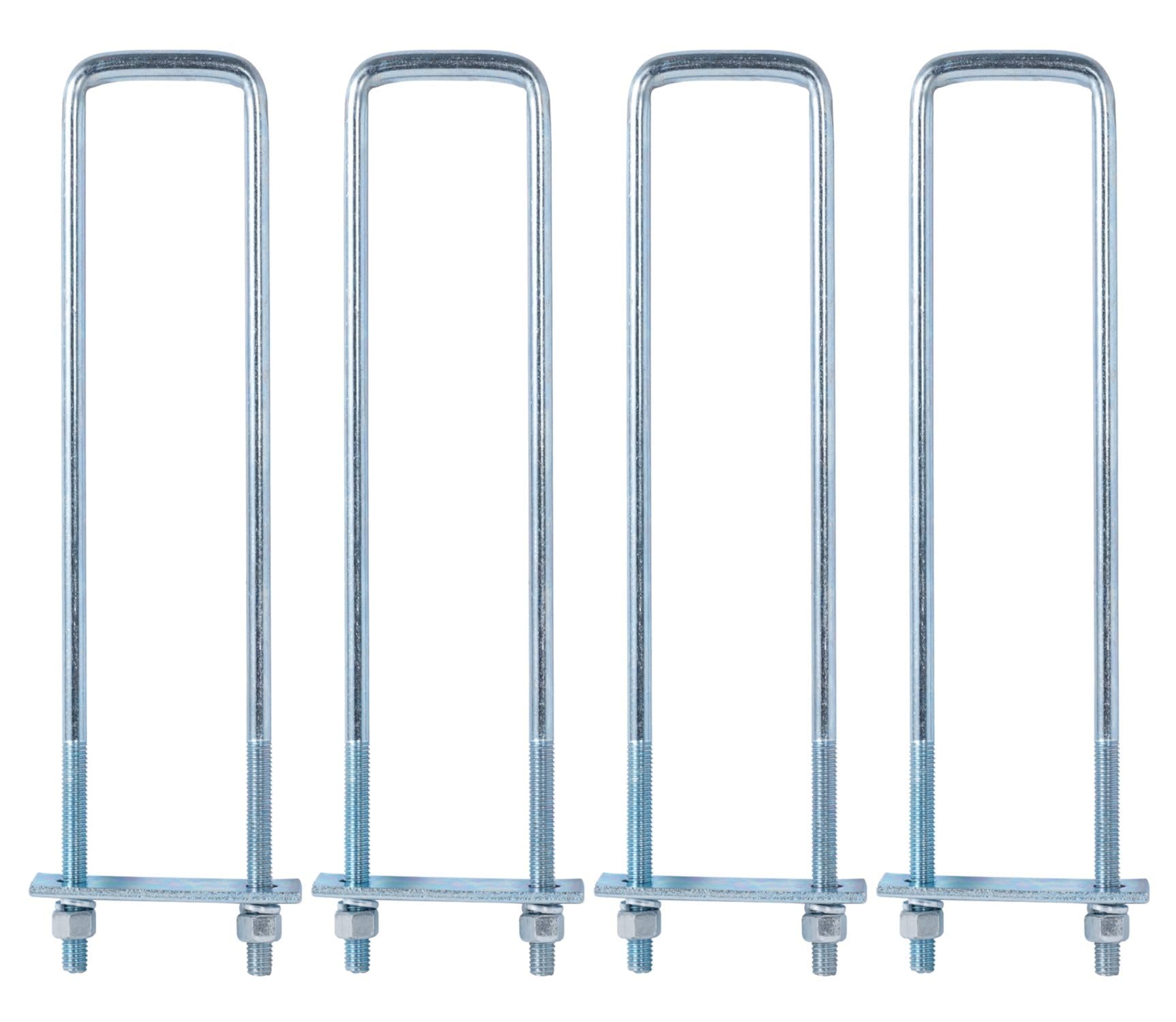 Kit di 4 bulloni a U quadrati robusti: larghezza interna 8,9 cm x lunghezza gamba 50,8 cm, con piastre e dadi per rimorchio di automobili