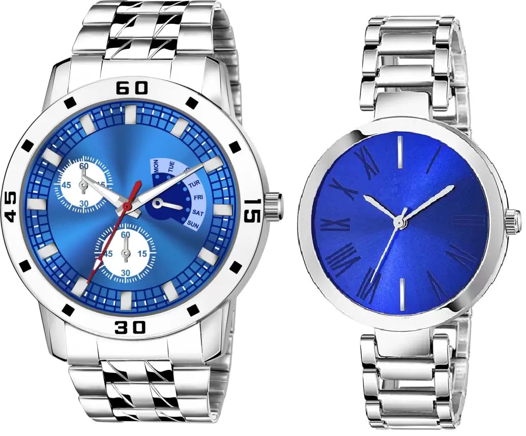 SELLORIA Premium Brand a Trending Style Looking Unisex Analog Return Bast Gift for Couple for Men Stainless Steel Watches for Couple Pack of 2 for Couples Watches (Blue) (B0CFLL7YLX) Amazon Price History, Amazon Price Tracker
