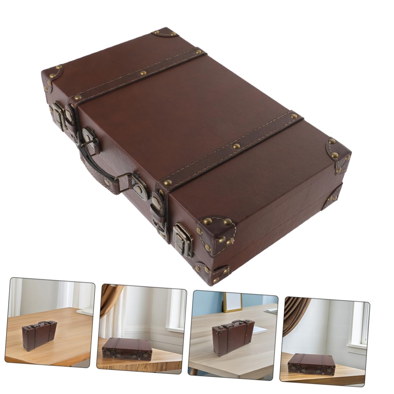 ABOOFAN Valigia Retrò in Pu e Legno 1 Pz, Raffinato Baule Vintage | Ampia Capienza, Lavorazione Accurata, per Viaggi e Trasferte di Lavoro