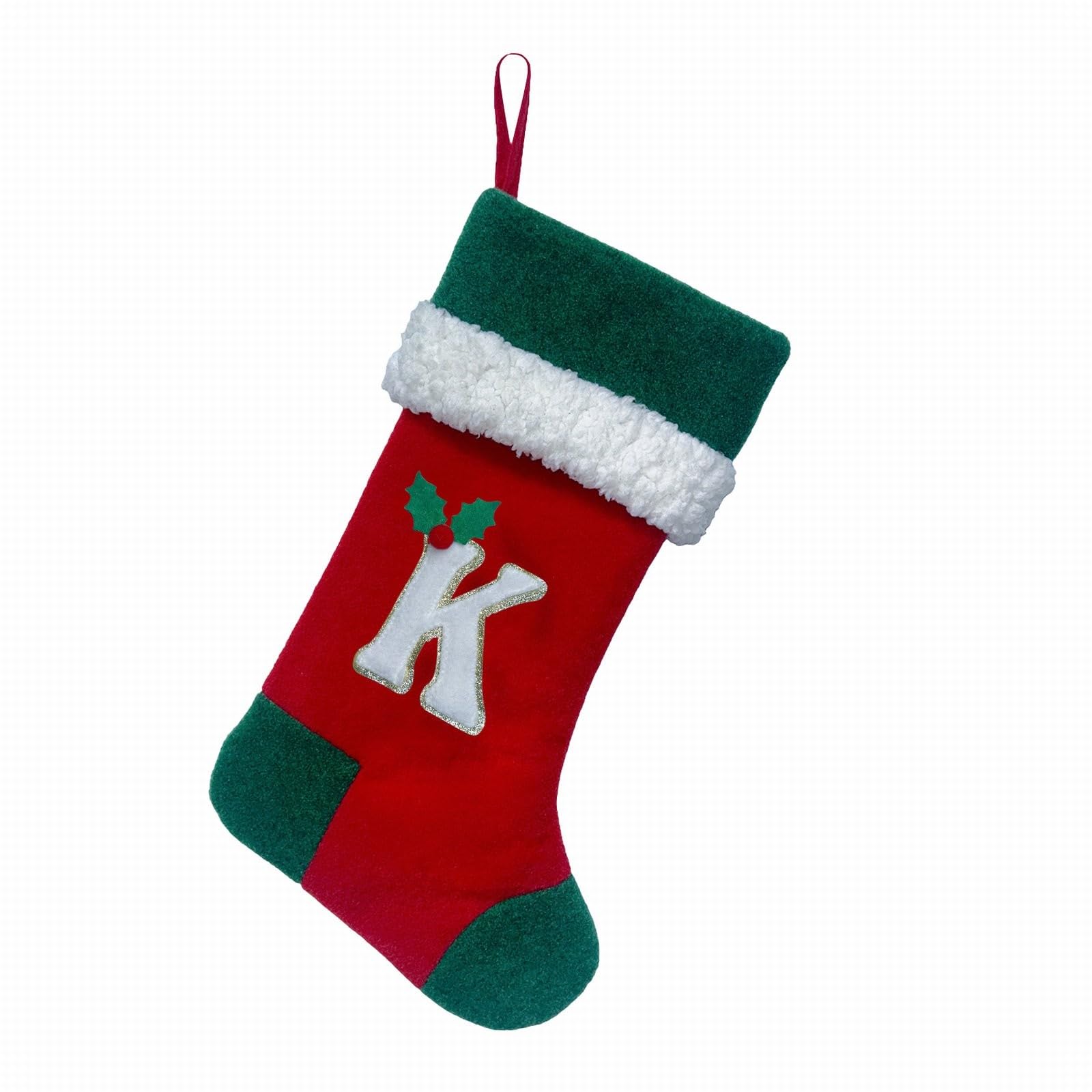 18 Inches Monogram Christmas Stockings With Letters Large Soft Christmas Stockings Red Velvet With White Soft Plush Cuff For Christmas Xmas Tree Holiday Fireplace Family Decor Gifts (K)
