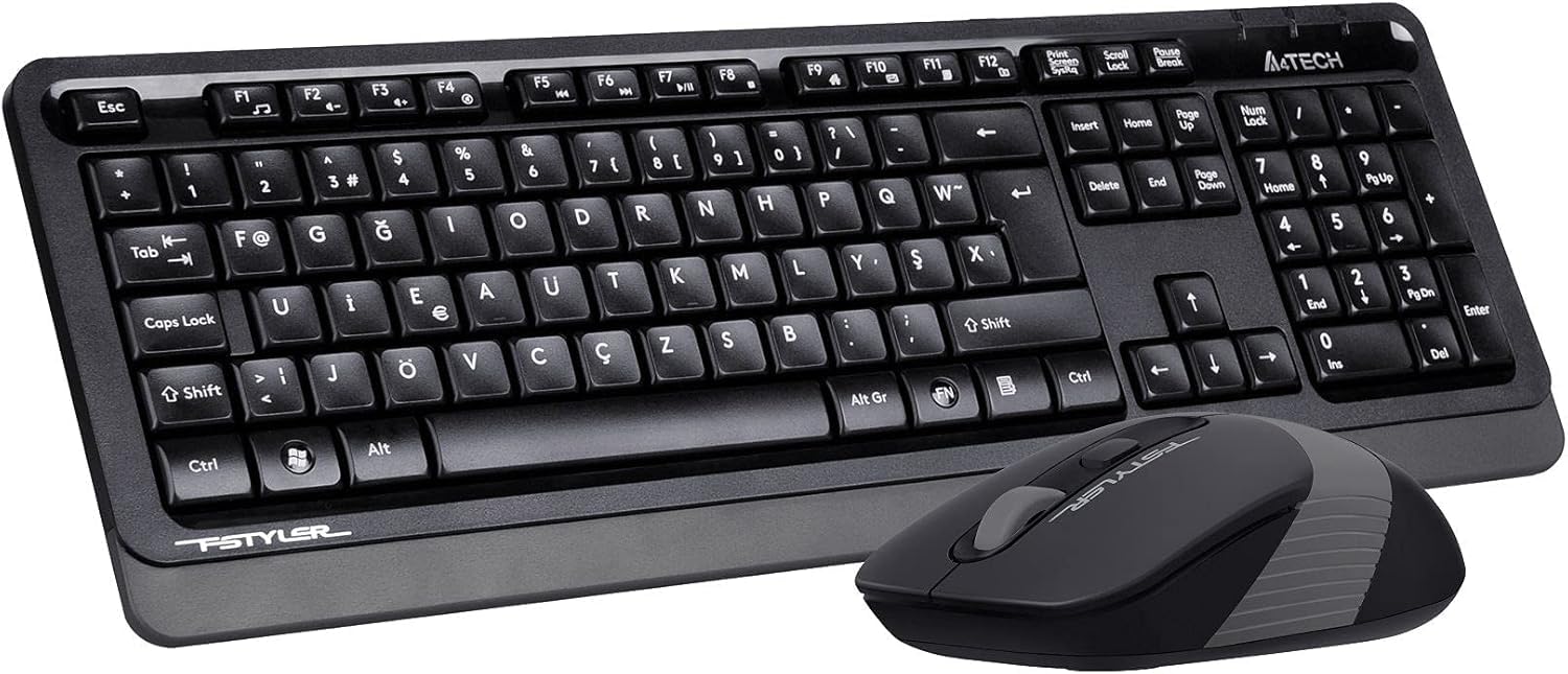 A4 Tech FG1010 2.4G Q Türkçe FN-Multimedya Klavye+Optik 2000DPI Mouse Siyah/Gri Kablosuz Set