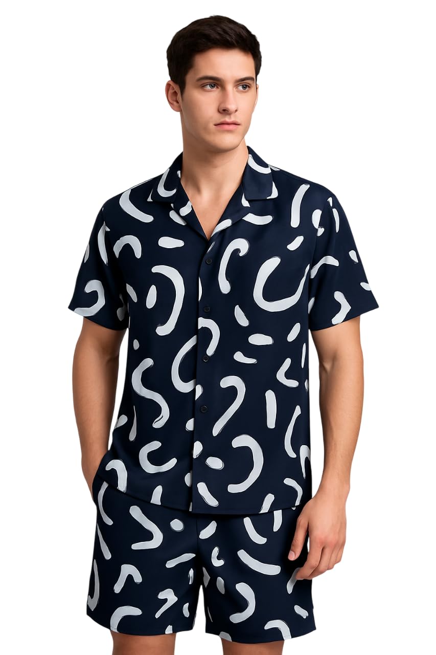 Men's Nightwear || Mens Printed Night Suits || Night Suit Co-Ord Set for Mens Navy Blue-picture-29