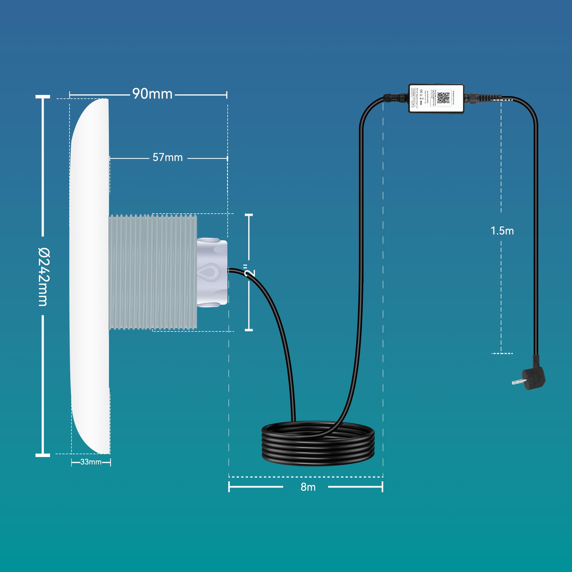 25W Luci Piscina LED con Filettatura 2", 12V RGB Lampade per Piscinas Fuori Terra Acciaio, Controllo APP, Dimmerabile e Timer,IP68 Impermeabile Riempito Resina Faretto Piscinas con Cavo 9,5m