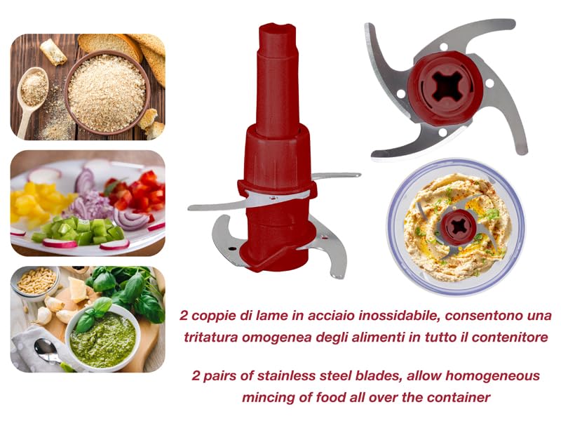 BEPER P102ROB010 Robot de cuisine à deux lames, 400W, Récipient en plastique de 500 ml, Lames en acier inoxydable pour un hachage homogène, Système de sécurité et pieds antidérapants, Alimentation par – Image 4