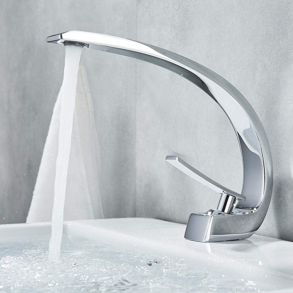 Grue d'eau d'évier anti-fuite, mitigeur de lavabo en laiton argenté à levier unique