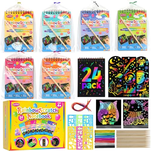 Funtopia Party Favors for Kids 4-8-12, 24 Pack Scratch Art Rainbow Notebooks, Goodie Bag Stuffers for Kids, Coloring Books for Stocking Stuffers, Classroom Prizes for Students from Teacher