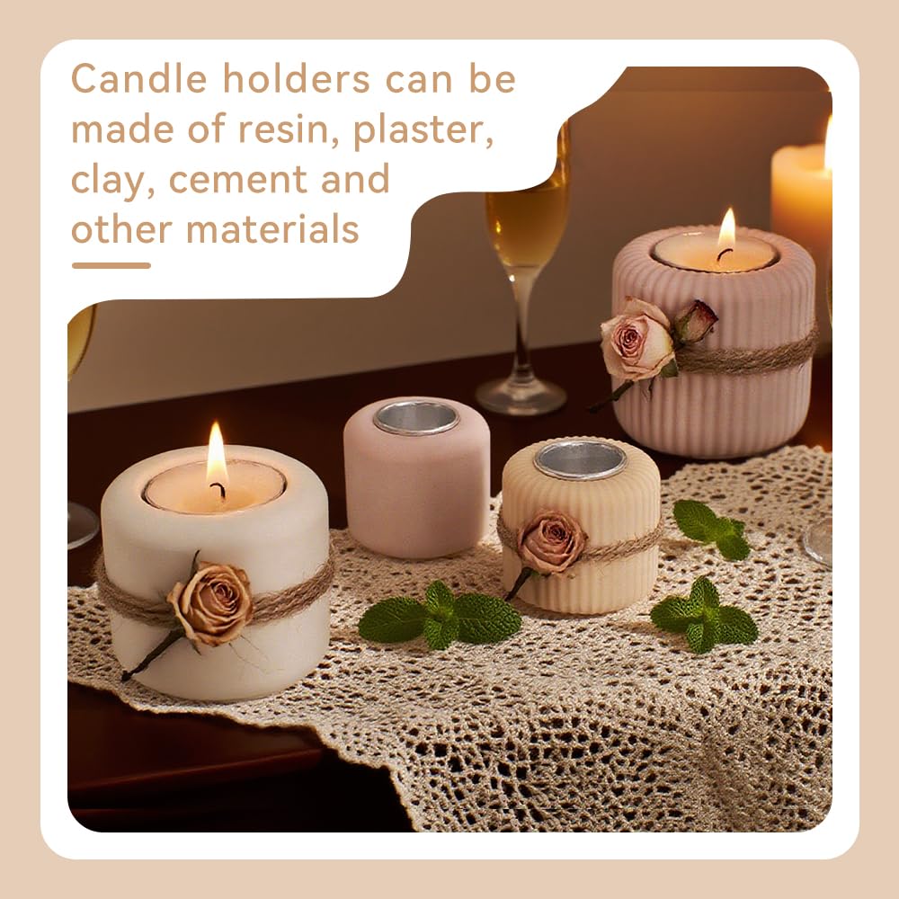 4 Pz Stampi per Portacandele in Silicone con 12 Candelabri in Metallo,Stampo in Silicone per Candelabri per Cemento, Gesso, Resina Epossidica, Sapone, Cioccolato