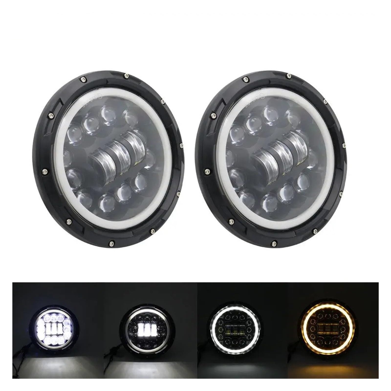 Projecteur Principal Phare LED 7 Pouces Pour Jeep Pour Wrangler TJ LJ JK, Feux Route/croisement H4 Avec Anneaux Lumineux Et Feux Jour (DRL) Feux avant auto(90w Halo light Black T)
