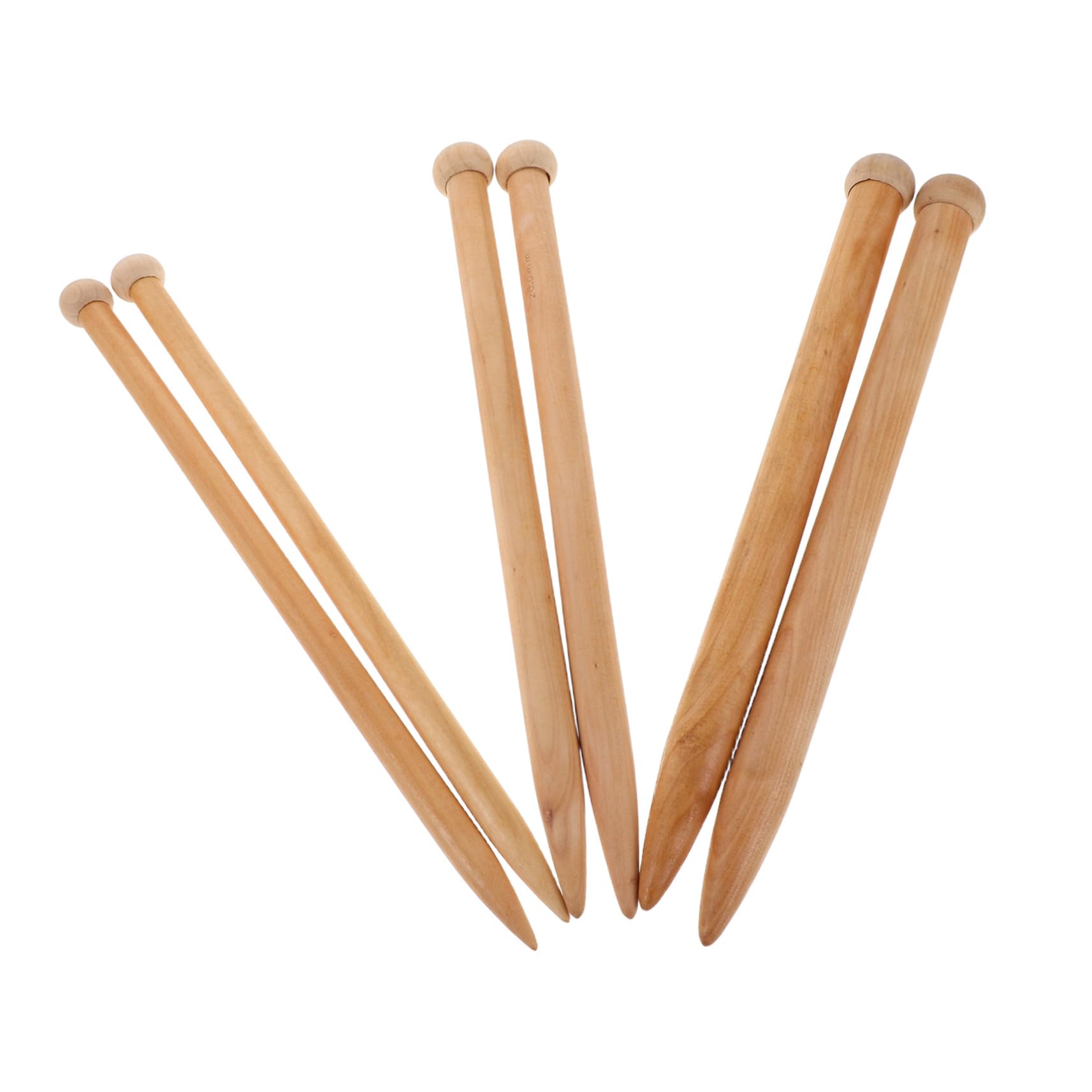 Agujas de Tejer Grandes de Madera para Hilo Grueso, 6 Piezas | Rectas de Punta Única, 35cm, Beige, Diseño Ergonómico, para Manualidades y Hogar