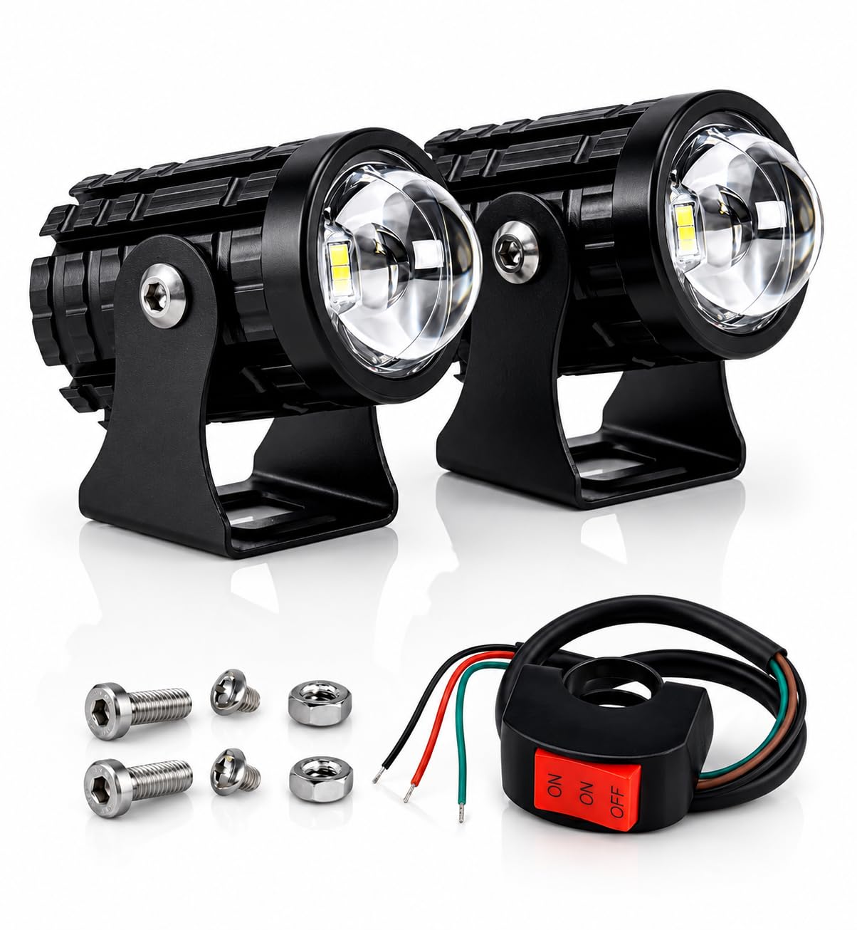 Universal Bike LED Light - High Power Motorcycle Fog Lamps Mini Driving Lights with White/Yellow Dual Color Projector Lens & Switch (Set of 2Pcs)-image-38