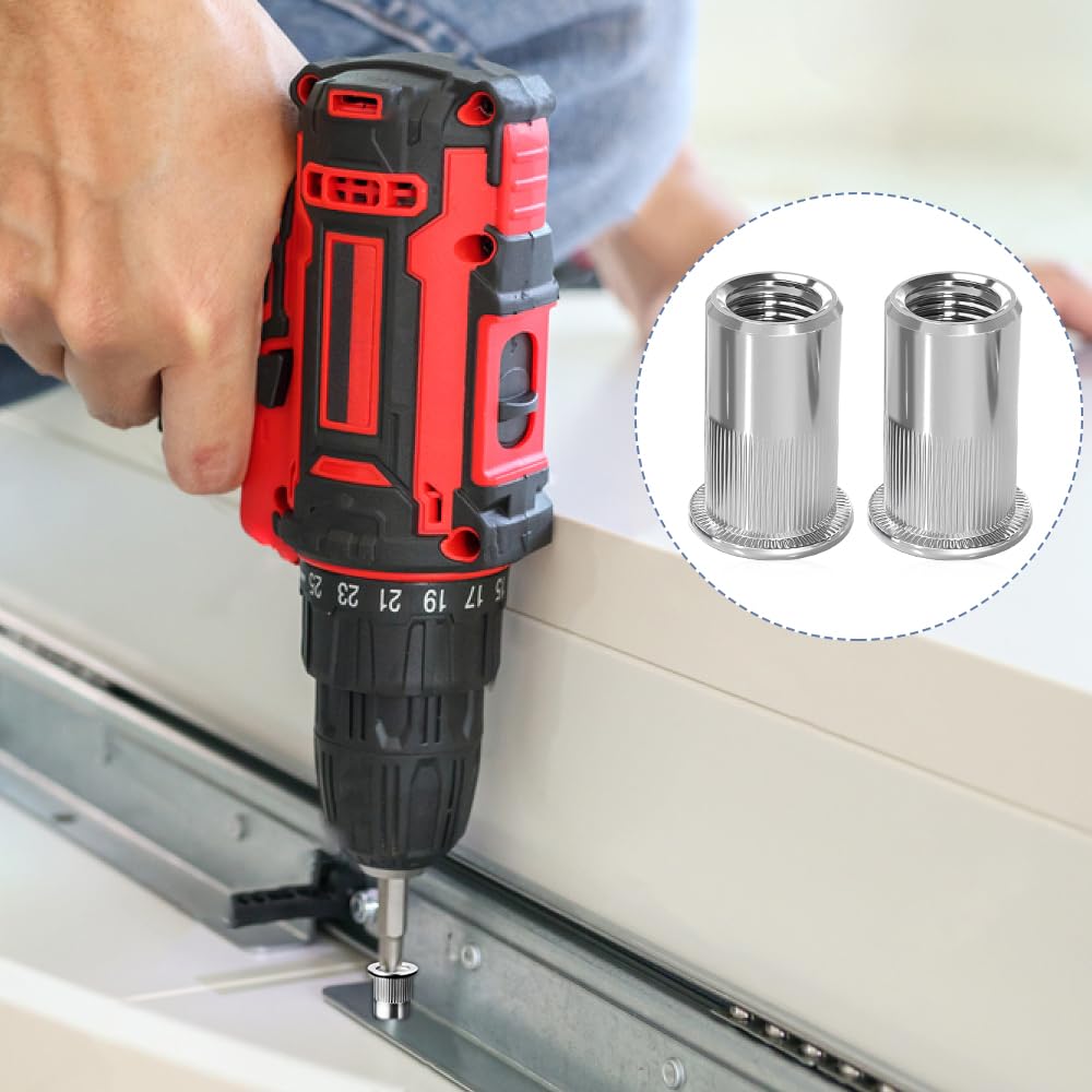 mizikuu 100 Pezzi Dadi Rivetti Filettati in Acciaio Inox, Inserti Filettati M8 Rivetto Filettato Facilità di Installazione Inserti Filettati a Testa Piatta Per Pannelli In Metallo e Plastica