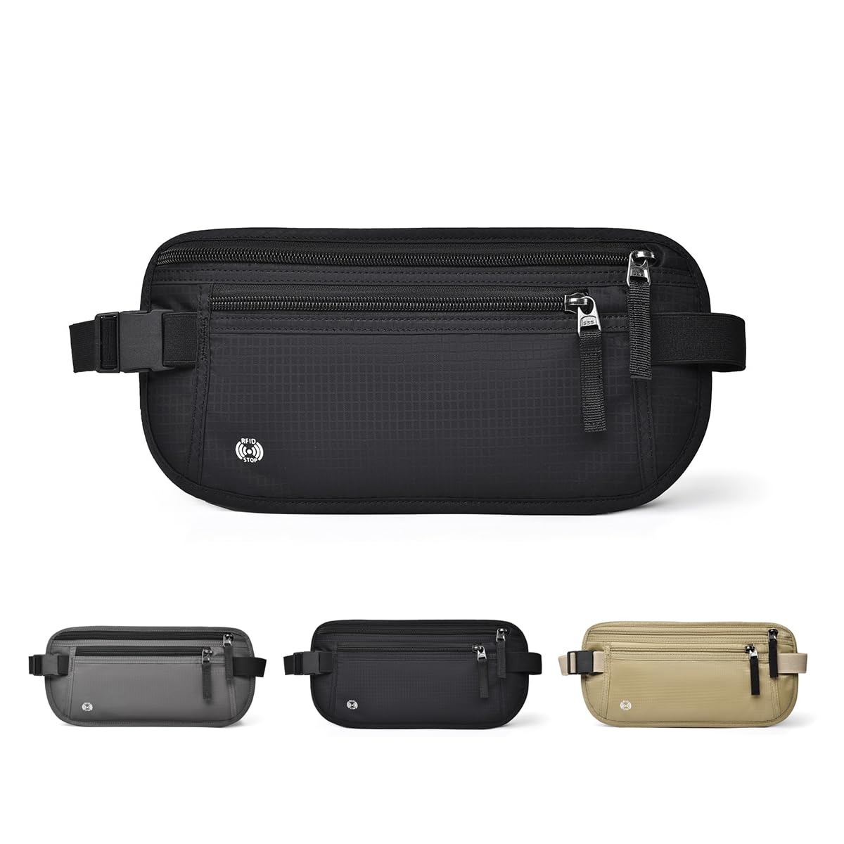 Travel Money Belt RFID Blocking - Slim Anti-Theft Passport Holder Pouch for Men & Women,Adjustable Waist Wallet with Secure Zipper (Black)