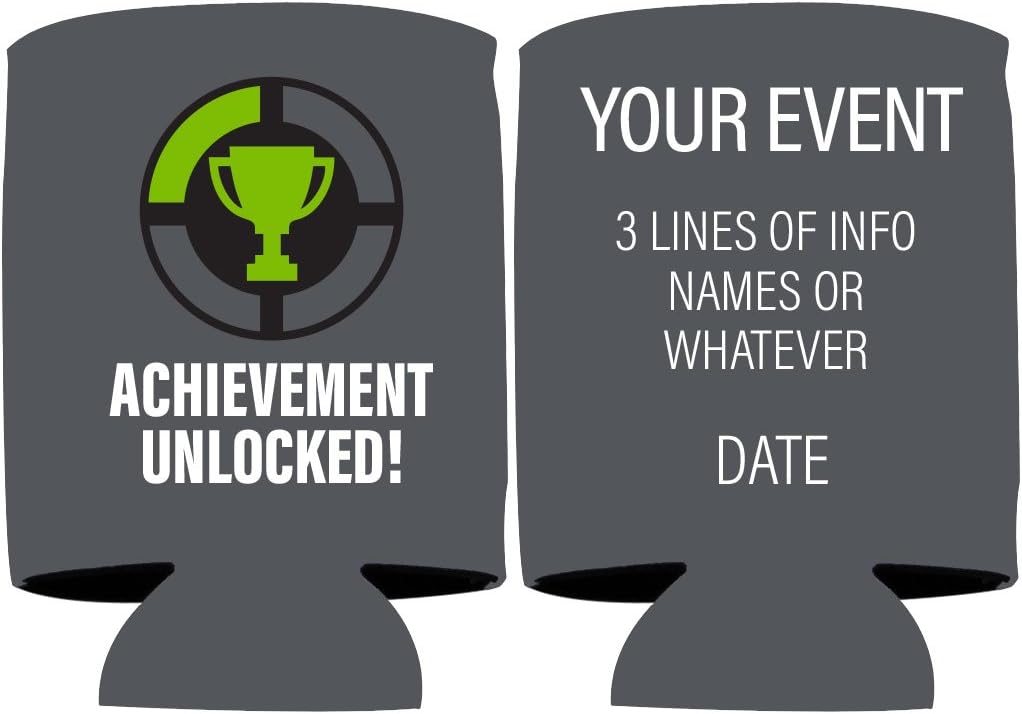 VictoryStore Can and Beverage Coolers - Custom Nerdy Wedding Can Cooler, Achievement Unlocked, Set of 100