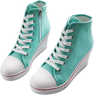 Generic Women's Wedge Sneakers High Top Canvas Lace Up Platform Shoes with Side Zip