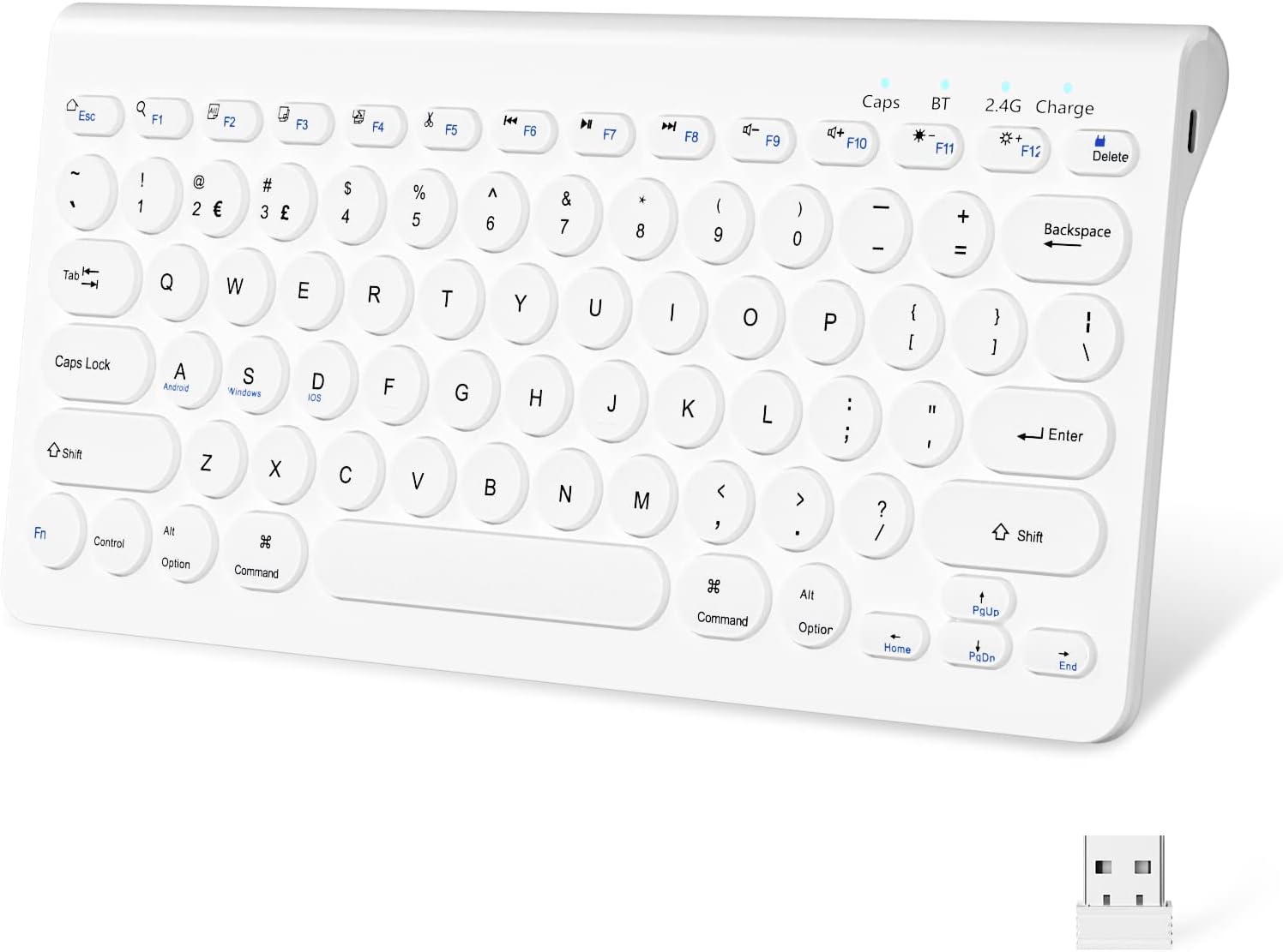 Bluetooth Keyboard & 2.4G Small Wireless Keyboard - Ergonomic and Comfortable Computer Keyboard - Slim Compact Keyboard for Laptop or Windows PC, Tablet - Plug & Play External Keyboard (White)
