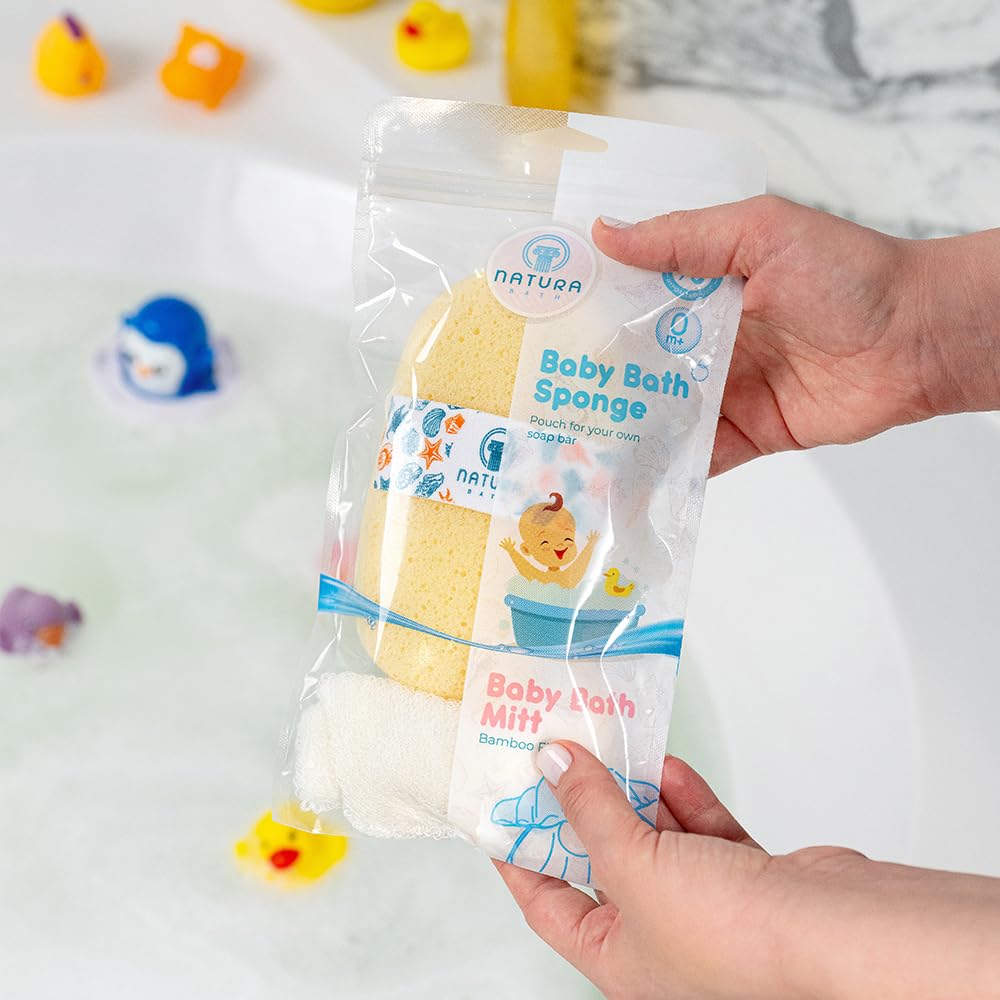 Juego de esponja y manoplas naturales para bebé, para baño y ducha, hipoalergénico