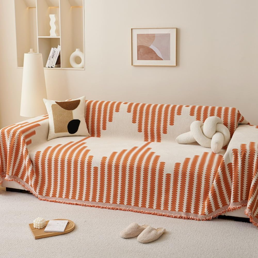 Sofa Cover for Sectional Couch Covers for Dogs Cats Couch Cover Loveseat with Tassel L Shaped Cover Washable Furniture Protector Sofa Slipcovers for 2 Cushion Couch,Orange,71’’X102’’