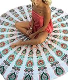 EVALESS Indian Mandala Roundie Beach Throw Tapestry Round Yoga Mat White