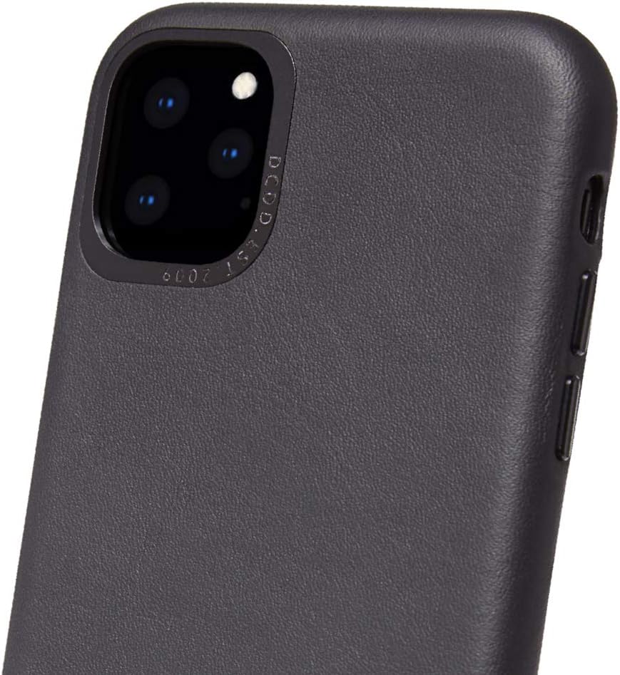 Tор Rаtеd DECODED Back Cover Case for iPhone 11 Pro Max - Black Full Grain Leather, Metal Buttons, Shock Proof TPU