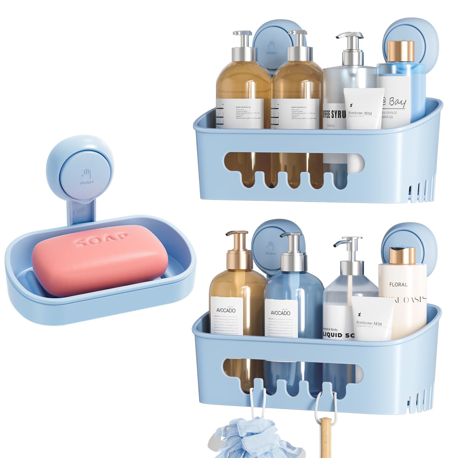 TAILI Shower Caddy Suction Cup 2 Pack Soap Dish Holder Heavy Duty Bathroom Organizer Removable Shelves for Inside