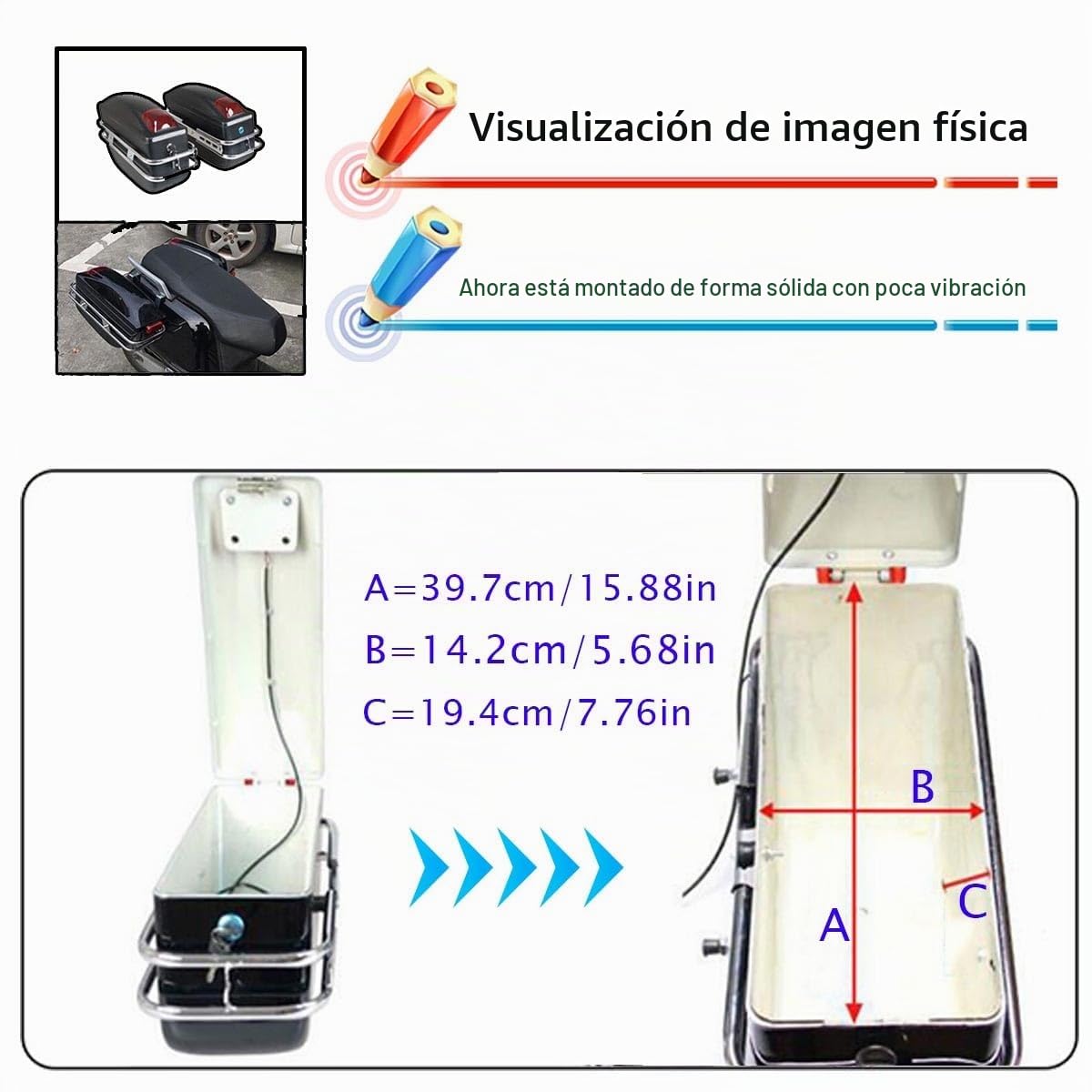 Baúl Lateral con Cierre De Seguridad Maletas Laterales De ABS Baul Moto Cuadrado/Scooter Maleta /6 Colores/Kit De Montaje(Black)