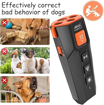 Dog Bark Deterrent Control, Rechargeable Ultrasonic Device Anti Bark Training, Black and orange