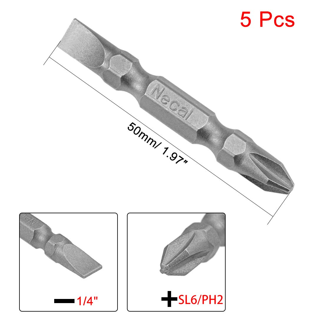 uxcell 5 Pcs PH2/SL6 Magnetic Double Ended Screwdriver Bit
