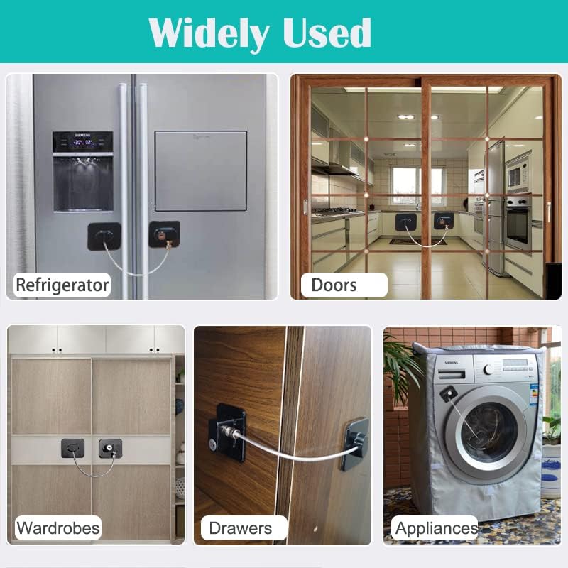 Image of Fridge Lock, Refrigerator Lock for Kids with Keys in Black Color, Child Locks for Cabinets, Drawers, Refrigerator, Oven, Toilet