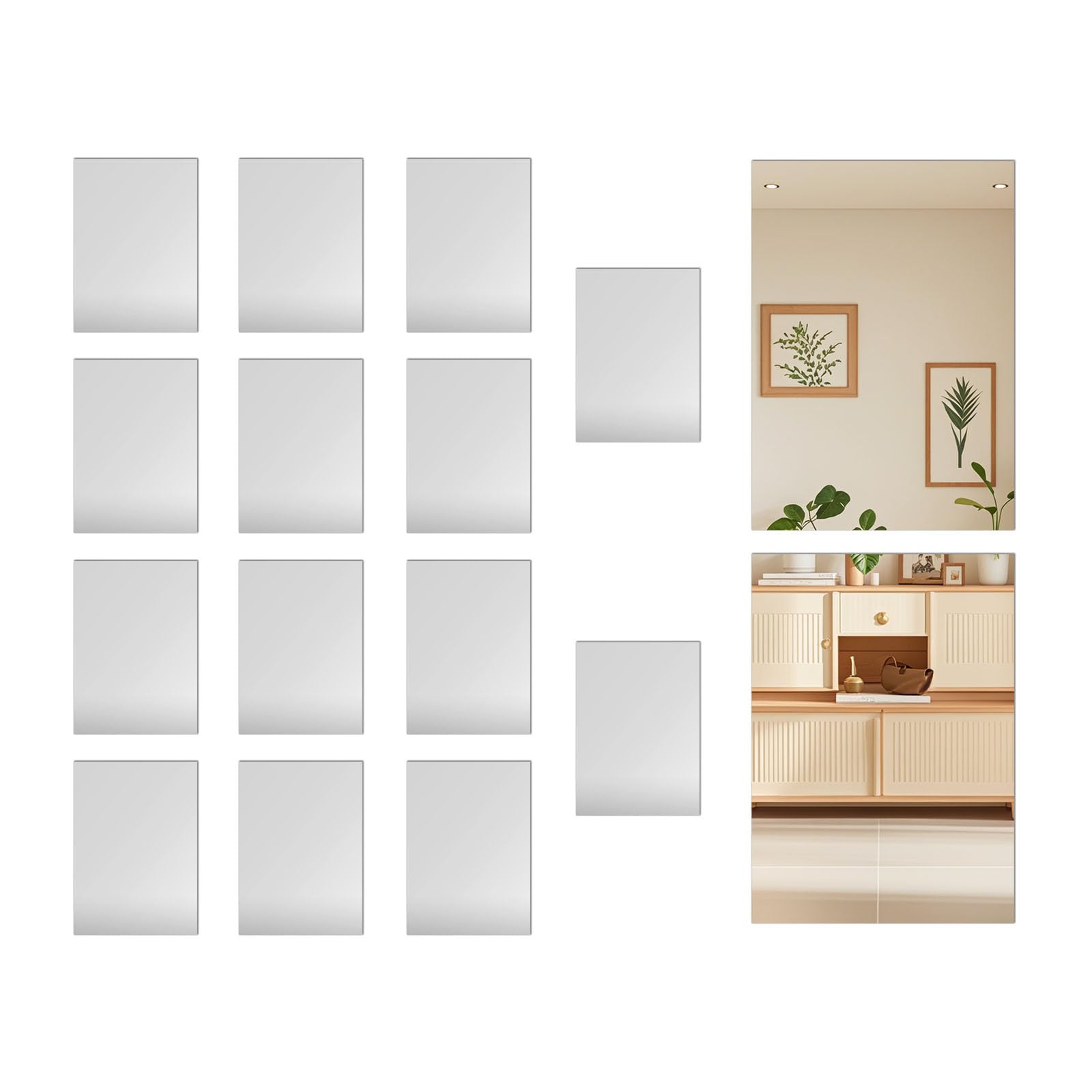 16 Pcs Acrylic Mirror Tiles,Self Adhesive Mirrors Stickers, 23x15CM Decorative Square Sticky Wall Mirrors, Shatterproof Wall-Mounted Mirror for Makeup Home Workout Gym Hallway Self Adhesive