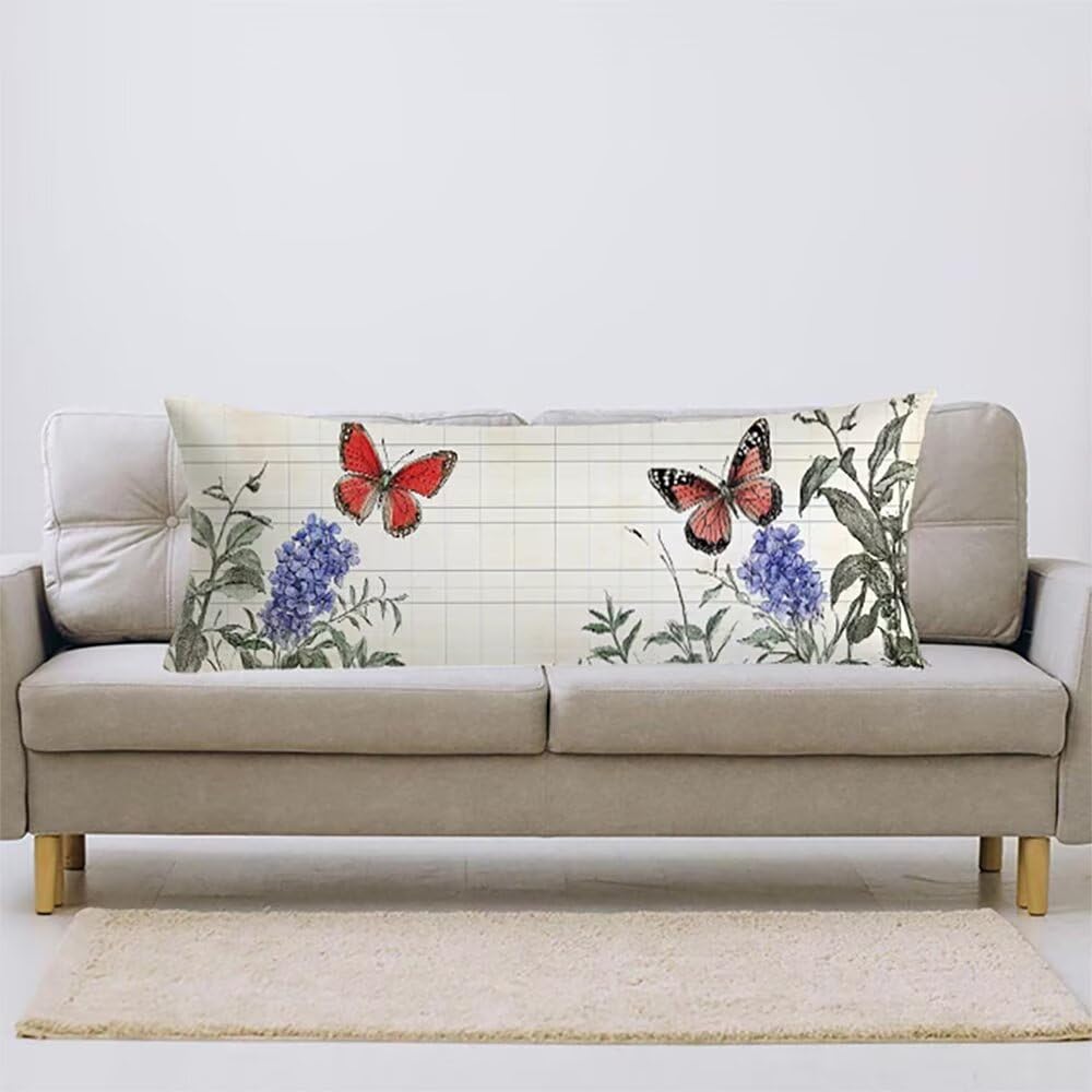 Poszewki na poduszki do łóżka 60 x 180 cm kremowy aksamit poszewka na poduszkę z ukrytym zamkiem błyskawicznym dwustronny nadruk motyl poszewki na poduszki nadające się do prania i trwałe, długa