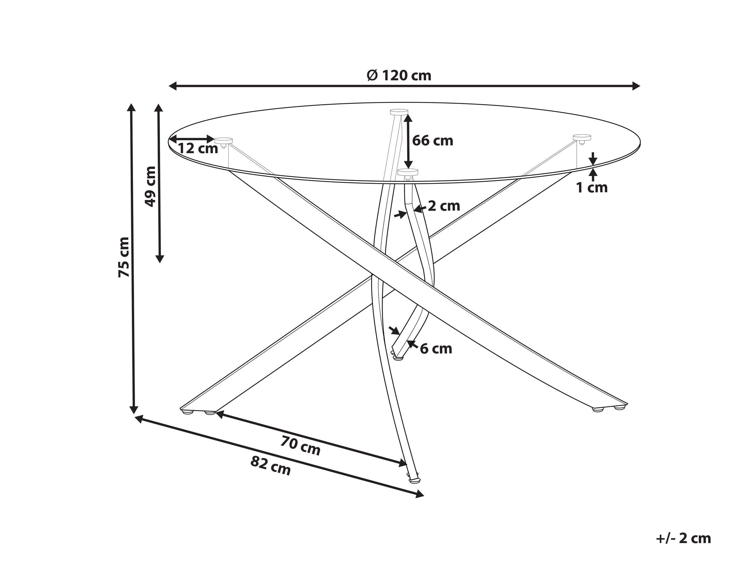 Beliani Mesa de Comedor Redonda Glamour ⌀120 cm Tablero de Vidrio Templado Patas Doradas Maramo