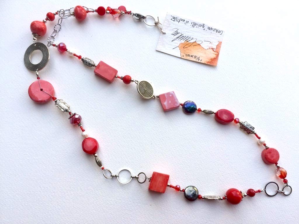 Gioielli d'Artista di Chiara Bo Collana Rossa lunga Donna con corallo Fiamma