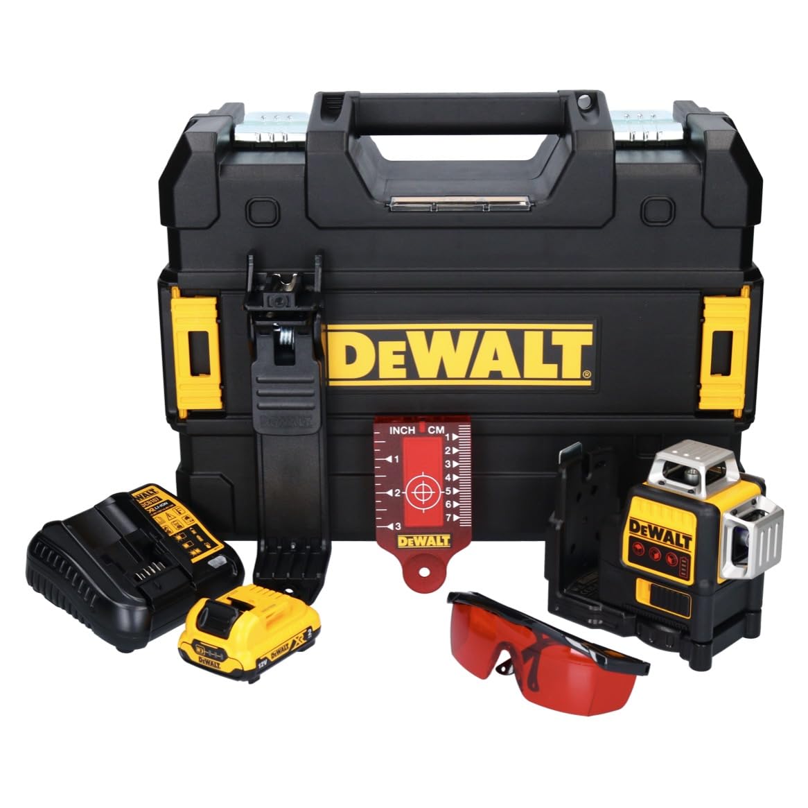 DEWALT - Laser Multilignes 3x360° 12V Li- Ion 2Ah - niveau laser autonivelant 4° sans fil avec faisceaux rouges - 1 batterie - chargeur et coffret - Précision +/- 3mm - Distance 30m - DCE089D1R-QW
