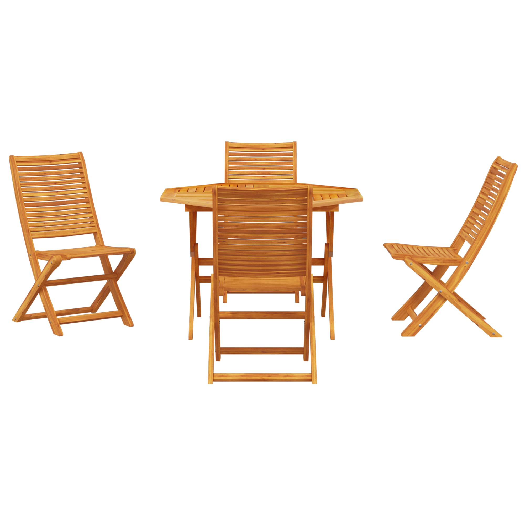 Juego de mesa y sillas plegables de madera maciza de acacia para terraza, balcón, muebles plegables robustos con estilo rústico y fácil almacenamiento