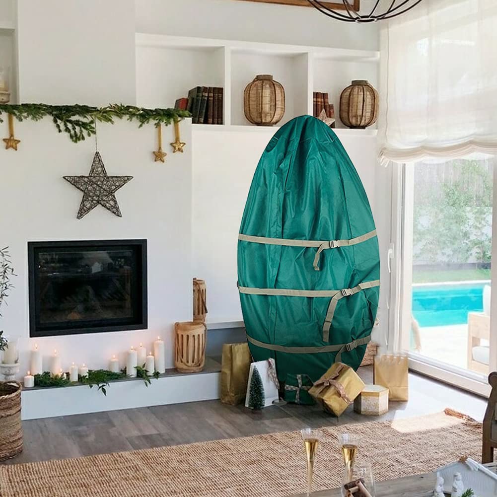 Sac de rangement vertical pour sapin de Noël en tissu Oxford 420D imperméable avec fermeture éclair et trois sangles pour arbre artificiel de 1,5 à 2,7 m (L)