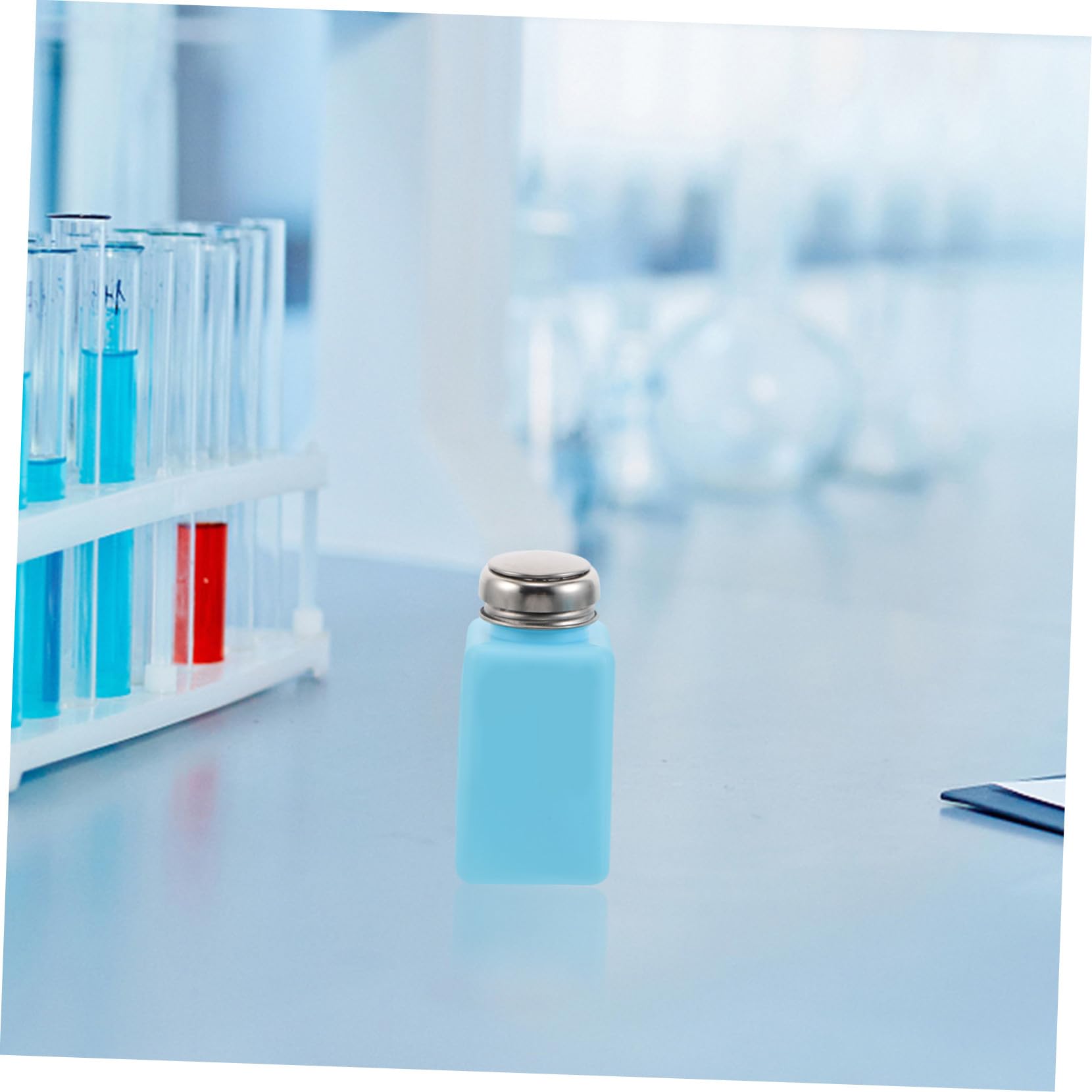 PRETYZOOM 9 Antistatische Alkoholflasche Chemische Laborflasche nachfüllbare Druckflasche Flüssigkeitsspender unten drücken leerer Alkoholspender Rostfreier Stahl Himmelblau