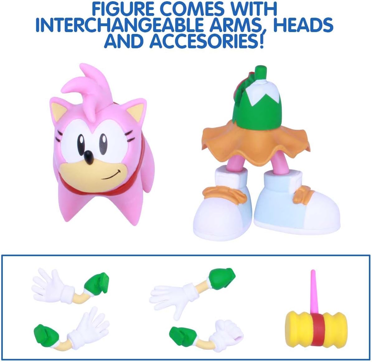 Sonic The Hedgehog Amy Rose 4″ Buildable Action Figure – Sonic The Hedgehog Series 2 Collectible with Interchangeable Parts & Surprise Hammer Accessory