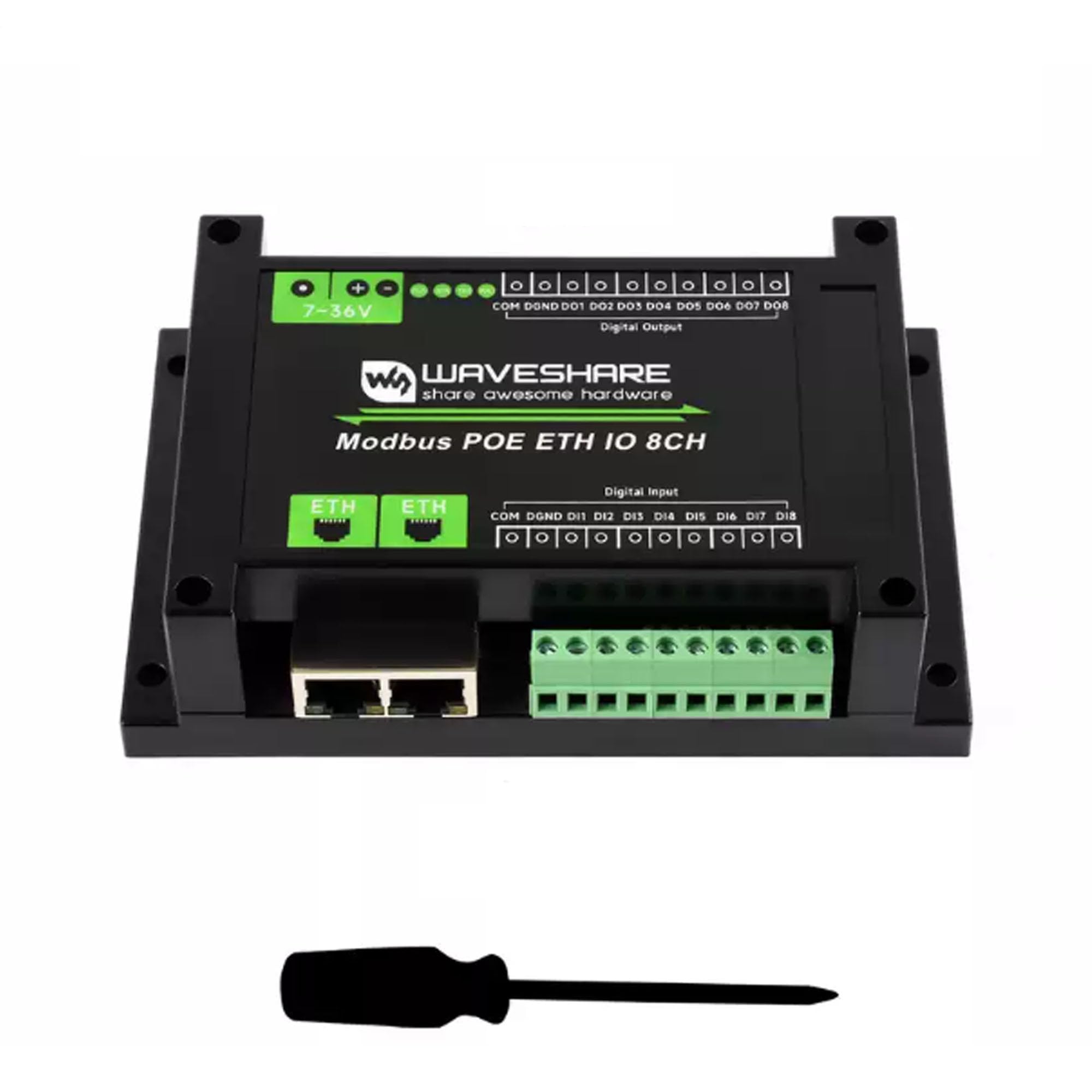 Módulos Ethernet IO Modbus, 8DI/8DO, aislado, PoE, DIN Rail, 7-36 V